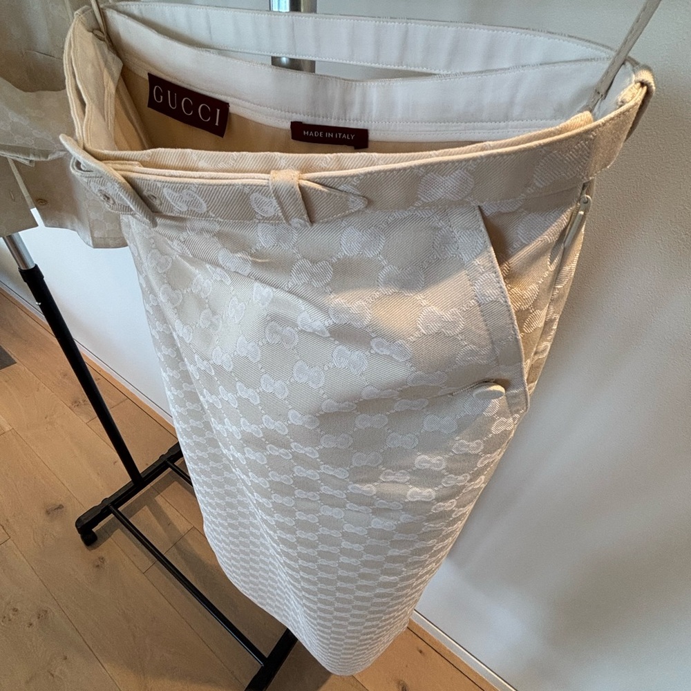 Gucci Cream GG gabardine Skirt with Belt Detail